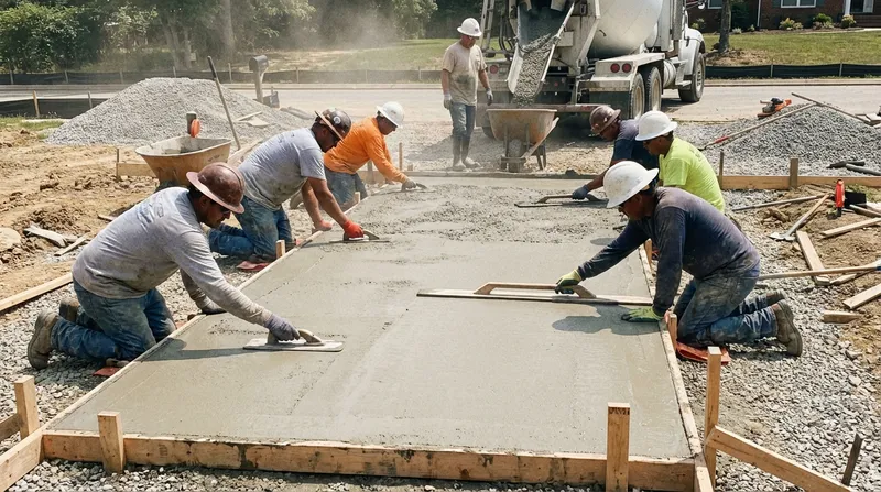 Professional concrete driveway installation in progress in Kenosha